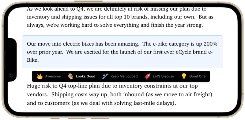 Insta-like reaction make quick feedback easy and fun.
